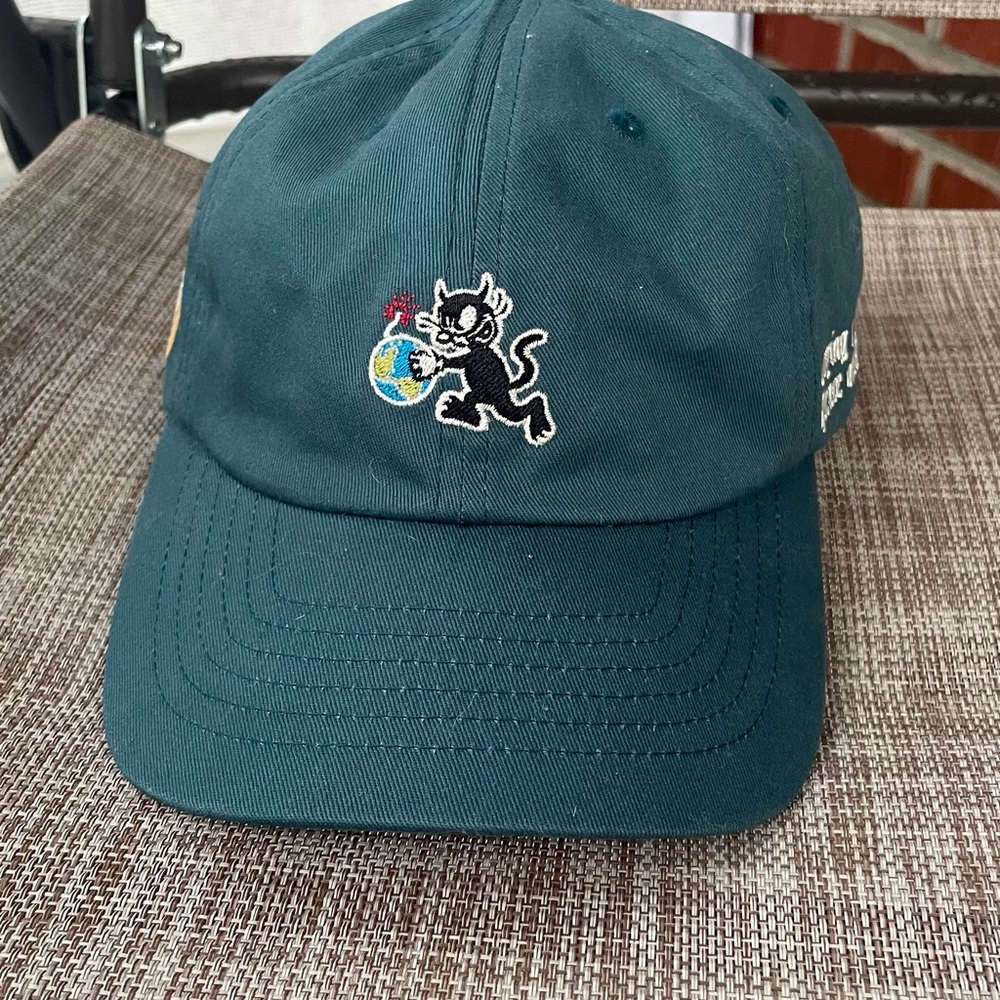 Primitive Teal Cap with Embroidered Cat Design (Primitive Savior Strapback)